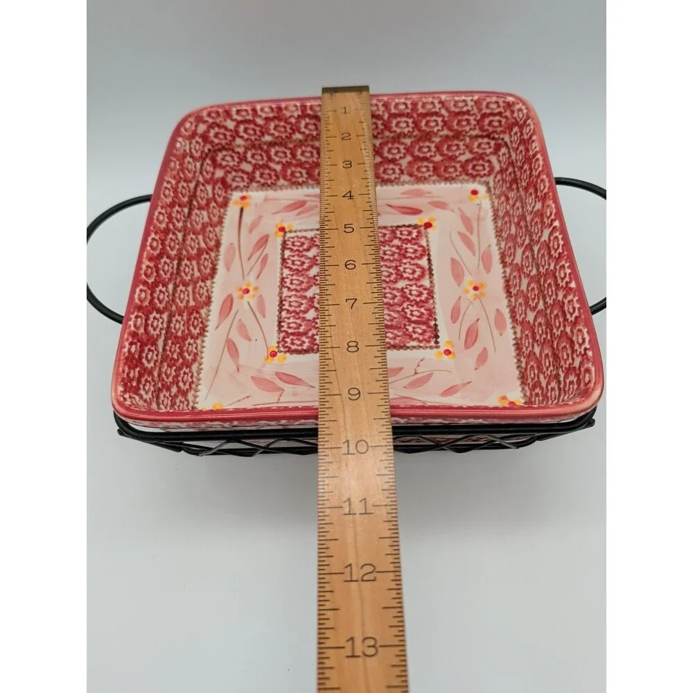 Temp-Tations Old World Cranberry Set of 3 Square Bakers With Wire Serving Racks